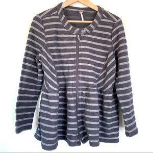 Free People gray striped peplum zip up jacket